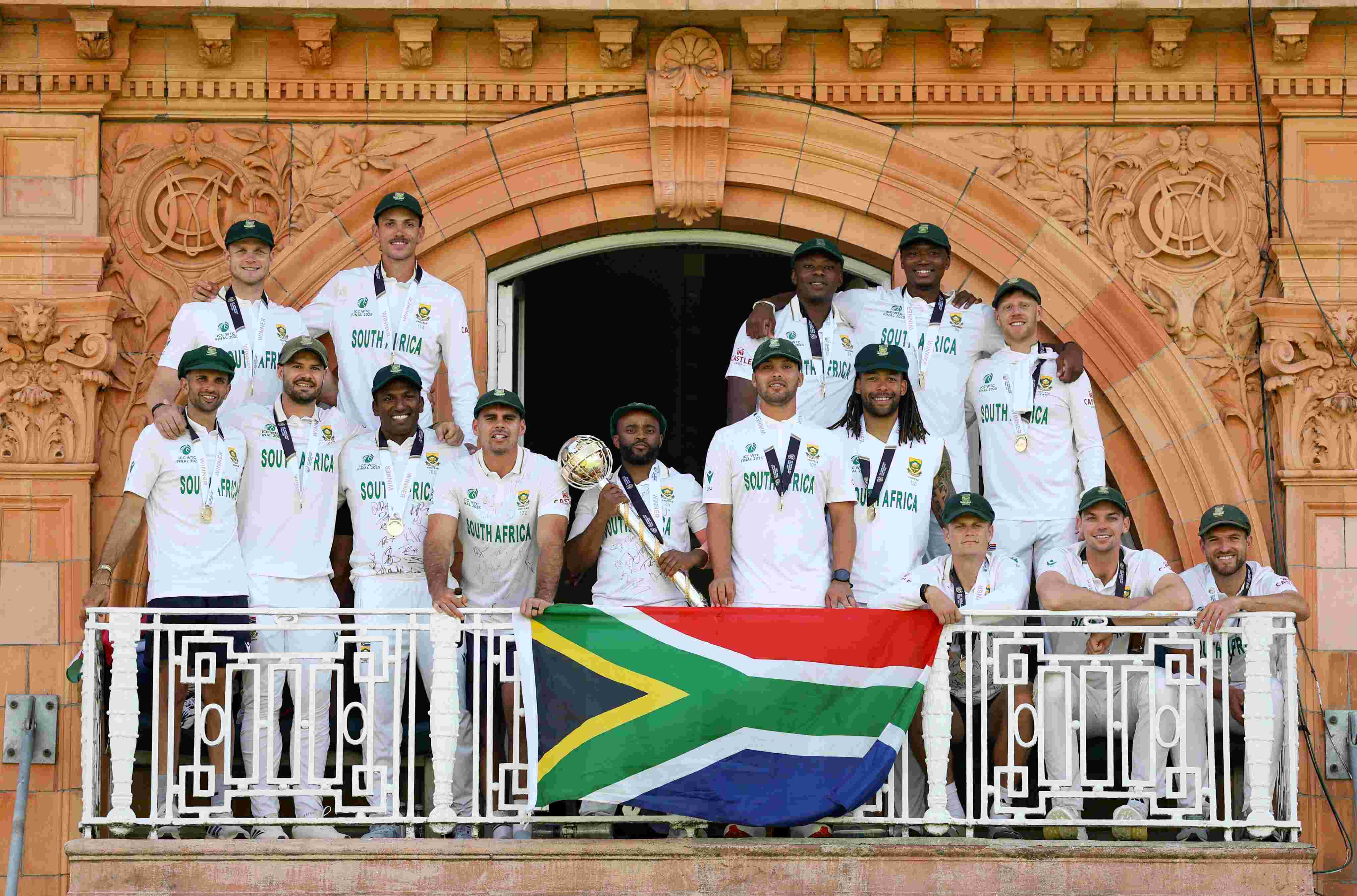 Proteas celebrating the historic victory at the iconic Lord's balcony
