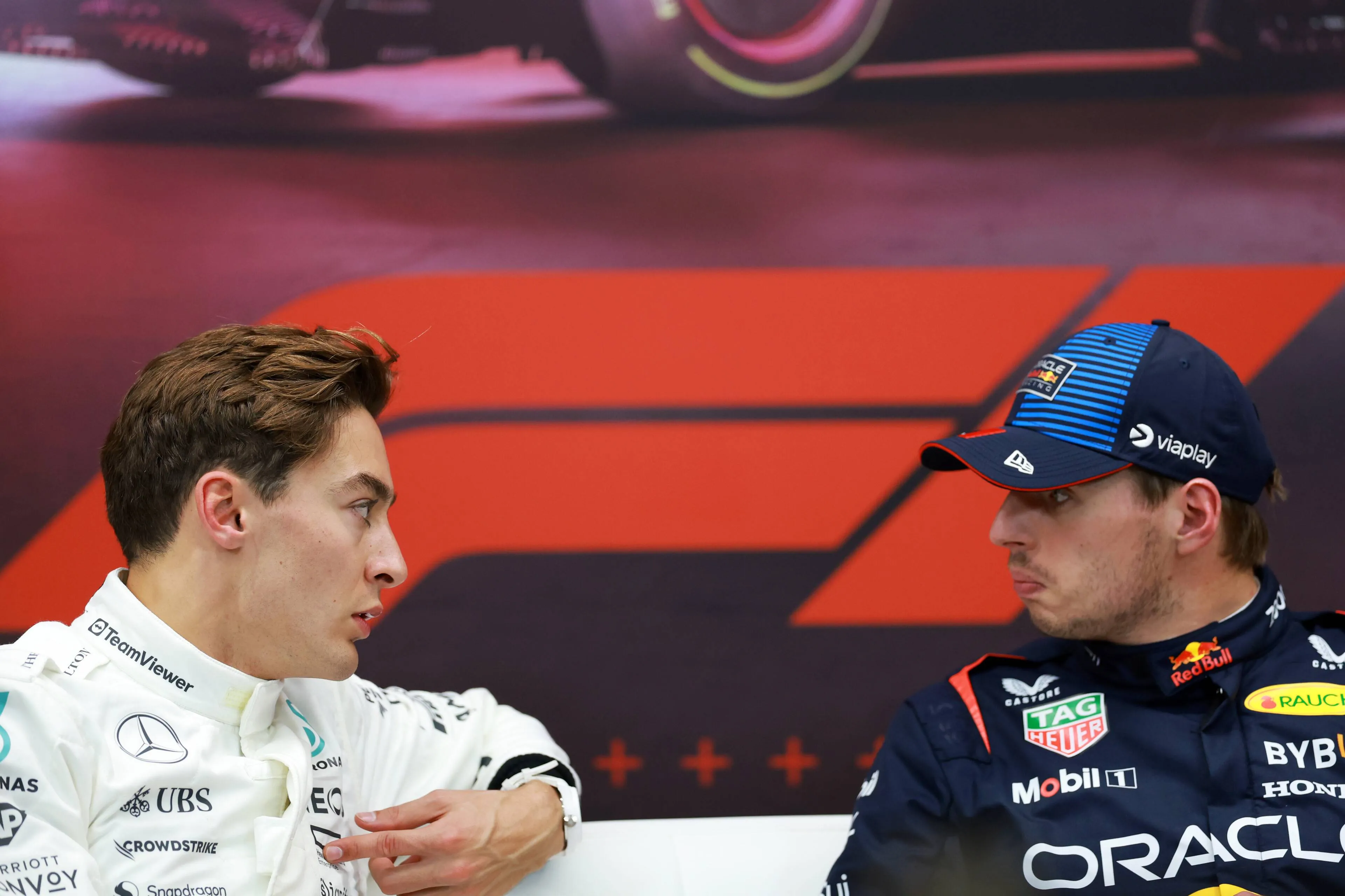 George Russell and Max Verstappen