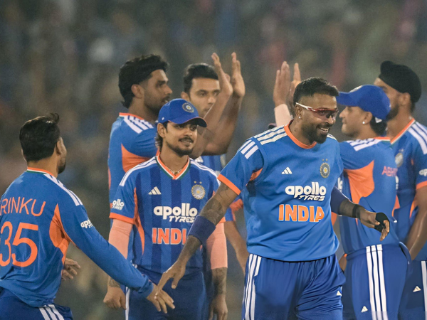 The Indian Team Celebrates after taking a wicket against New Zealand