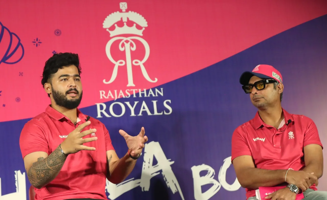 RR's new skipper Riyan Parag with coach Kumar Sangakkara