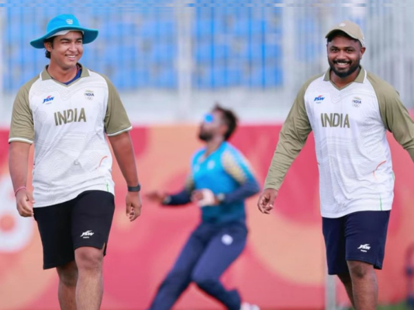 Vaibhav Sooryavanshi and Sanju Samson during practice session
