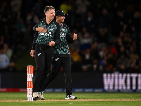Michael Bracewll with NZ captain Mitchell Santner