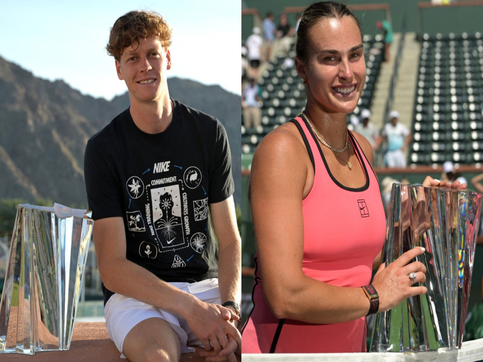 Jannik Sinner (L) and Aryna Sabalenka (R) with Indian Wells title (Photo: Reuters)