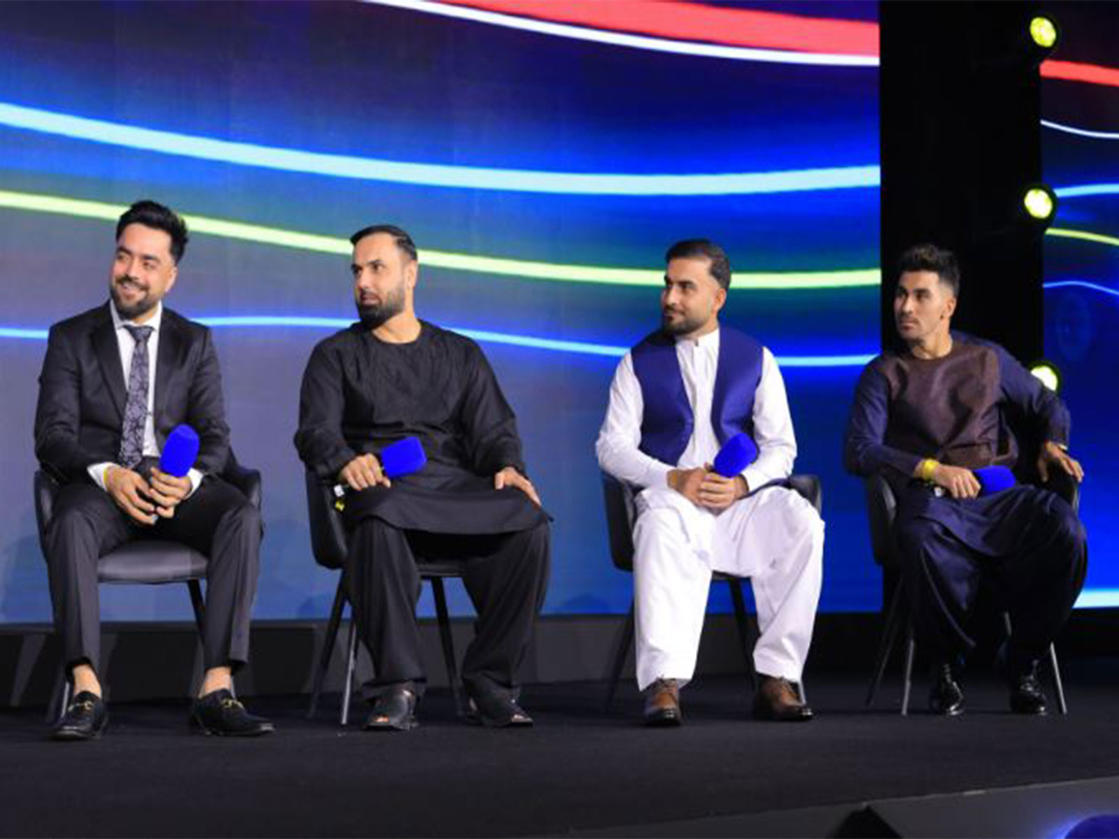 Rashid Khan (From Left), Mohammad Nabi, Hashmatullah Shahidi and Rahmanullah Gurbaz at the launch of APL. (Photo: ACB Media)