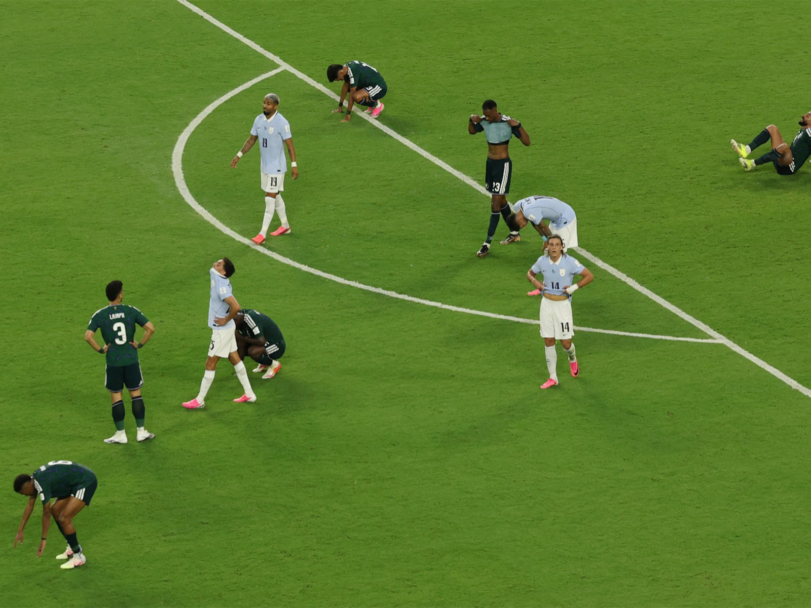 Soccer Football - FIFA World Cup 2026 - Group H - Saudi Arabia v Uruguay - Miami Stadium, Miami Gardens, Florida, U.S. - June 15, 2026 Uruguay and Saudi Arabia players react after the match. (Photo: Reuters)