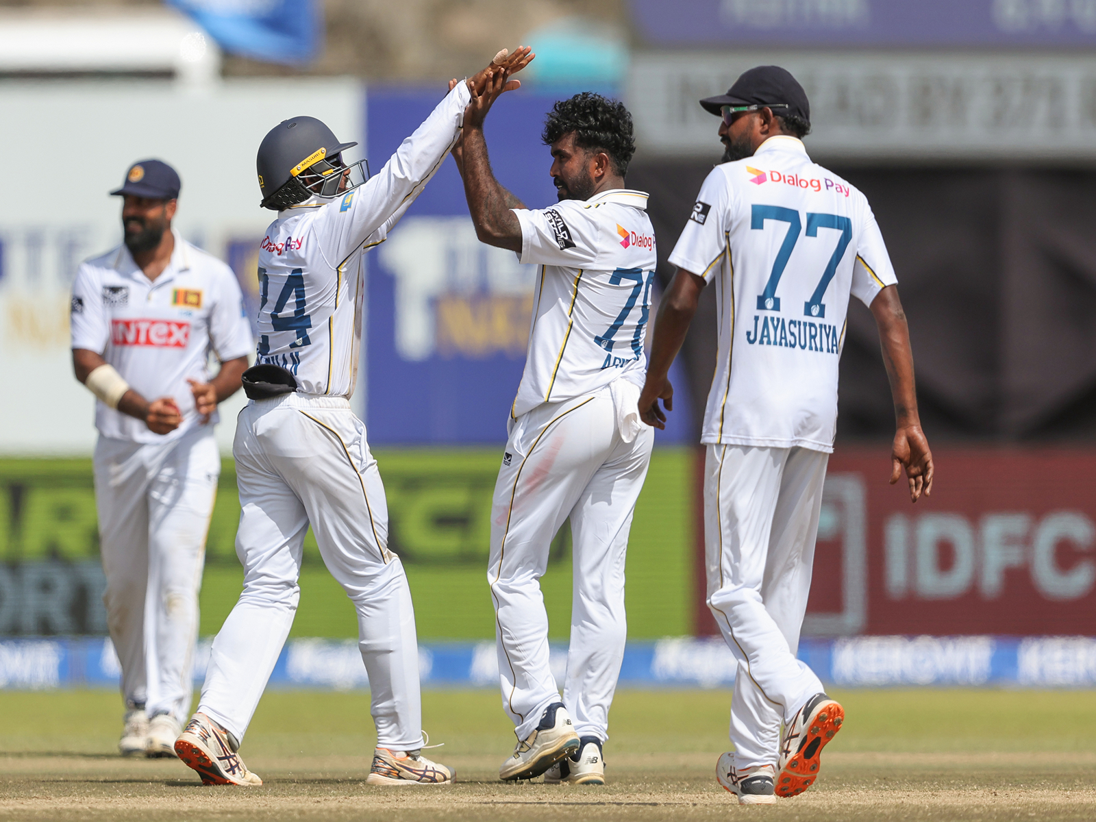 Sri Lankan cricket team players durign the recent Galle Test against India (Photo: ANI)