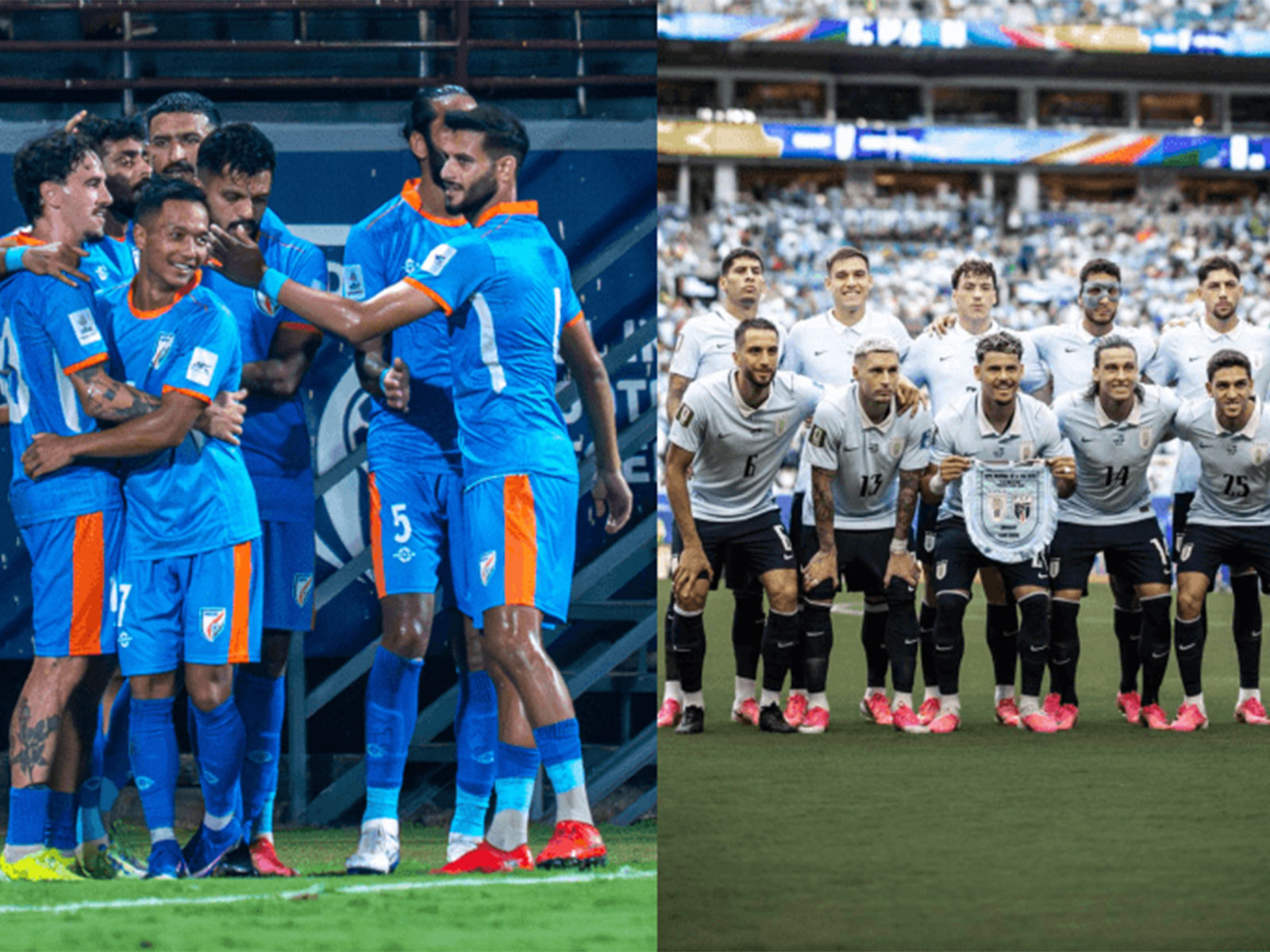 Blue Tigers (L) and Uruguay players in action (R). (Photo: AIFF Media)